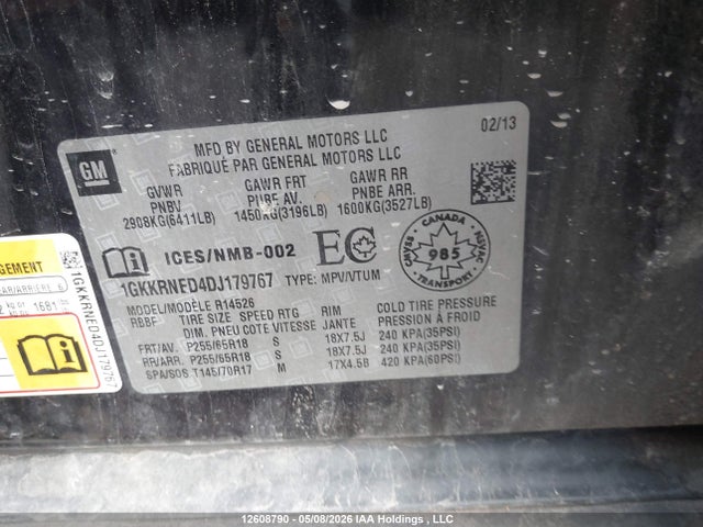 Продаж на аукціоні авто 2013 Gmc Acadia Sle, vin: 1GKKRNED4DJ179767, номер лоту: 12608790