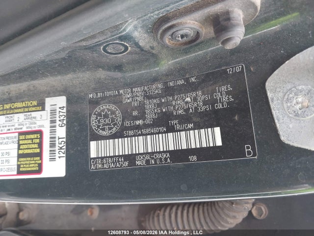 12608793 :رقم المزاد ، 5TBBT54168S460104 vin ، 2008 Toyota Tundra Double Cab/double Cab Sr5 مزاد بيع