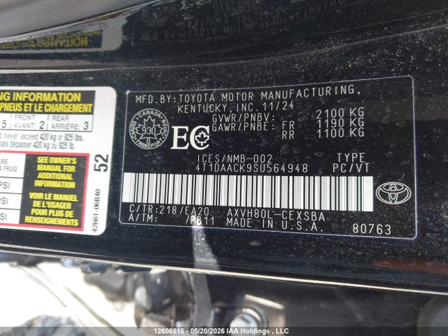 2025 Toyota Camry მანქანა იყიდება აუქციონზე, vin: 4T1DAACK9SU564948, აუქციონის ნომერი: 12608815
