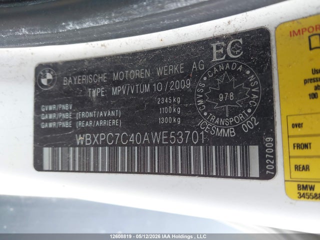 12608819 :رقم المزاد ، WBXPC7C40AWE53701 vin ، 2010 Bmw X3 3.0i مزاد بيع