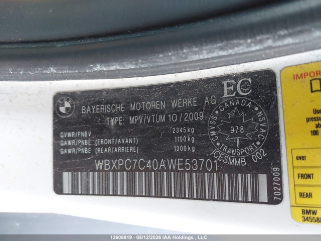 12608819 :رقم المزاد ، WBXPC7C40AWE53701 vin ، 2010 Bmw X3 3.0i مزاد بيع