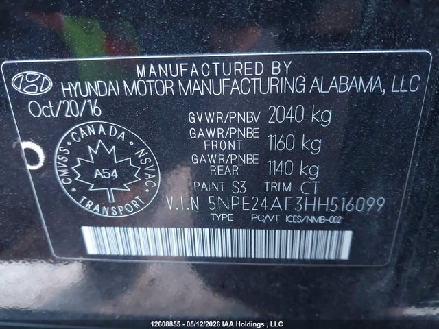 5NPE24AF3HH516099 Hyundai SONATA SE