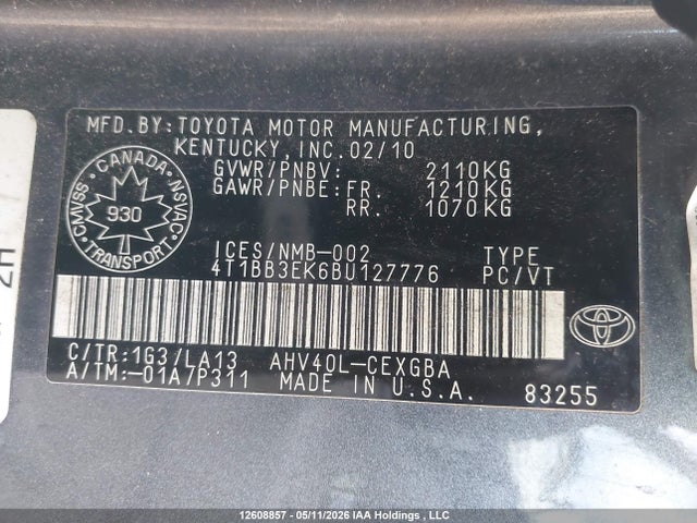 2011 Toyota Camry Hybrid მანქანა იყიდება აუქციონზე, vin: 4T1BB3EK6BU127776, აუქციონის ნომერი: 12608857