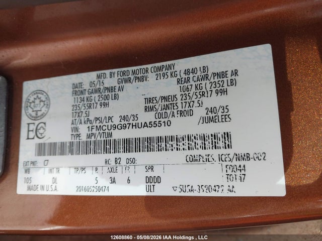 1FMCU9G97HUA55510 Ford ESCAPE SE