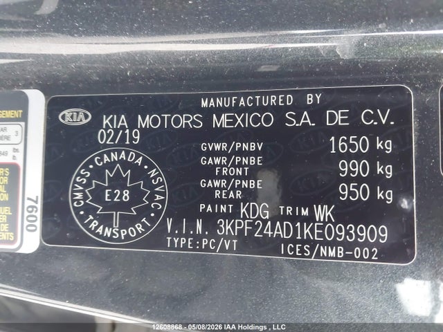 Продаж на аукціоні авто 2019 Kia Forte Fe/lx/lxs, vin: 3KPF24AD1KE093909, номер лоту: 12608868