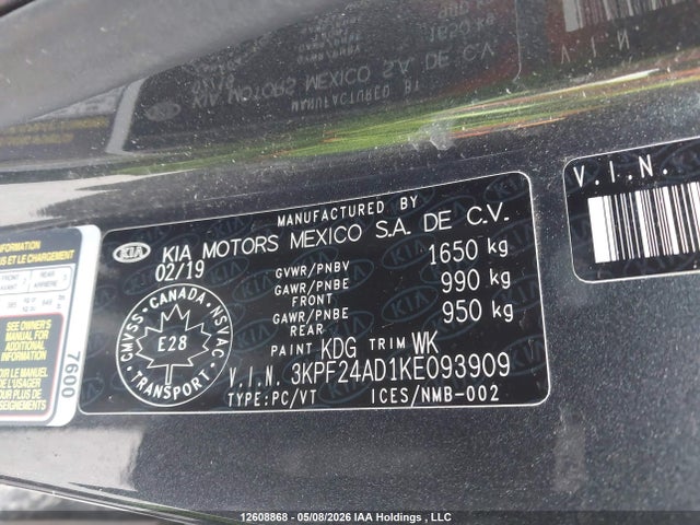 Продаж на аукціоні авто 2019 Kia Forte Fe/lx/lxs, vin: 3KPF24AD1KE093909, номер лоту: 12608868