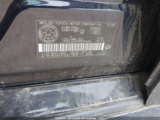 Aukcja sprzedaży 2009 Lexus Is 250, vin: JTHCK262992029654, numer aukcji: 12608872