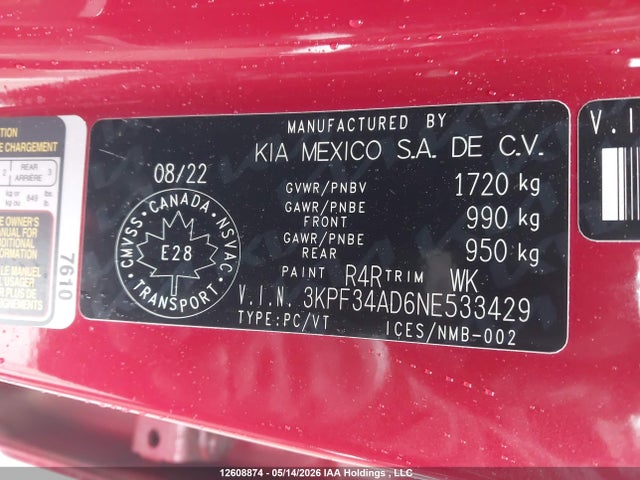 Продажа на аукционе авто 2022 Kia Forte Ex/ex Premium/ex+/gt-line, vin: 3KPF34AD6NE533429, номер лота: 12608874
