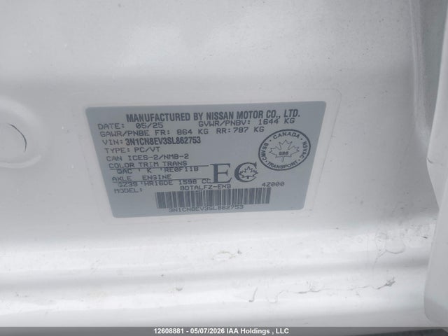 3N1CN8EV3SL862753 Nissan VERSA SV