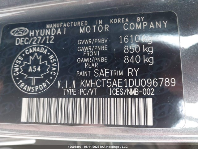 2013 Hyundai Accent მანქანა იყიდება აუქციონზე, vin: KMHCT5AE1DU096789, აუქციონის ნომერი: 12608893