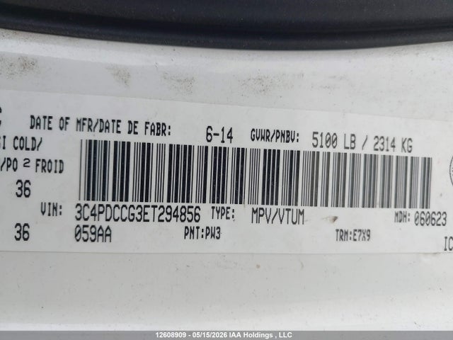 12608909 :رقم المزاد ، 3C4PDCCG3ET294856 vin ، 2014 Dodge Journey Sxt مزاد بيع