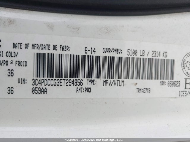 12608909 :رقم المزاد ، 3C4PDCCG3ET294856 vin ، 2014 Dodge Journey Sxt مزاد بيع
