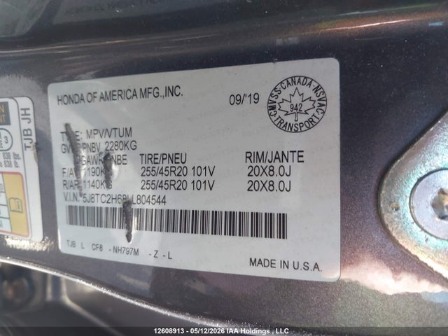 Aukcja sprzedaży 2020 Acura Rdx, vin: 5J8TC2H68LL804544, numer aukcji: 12608913