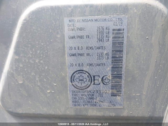 12608915 :رقم المزاد ، 5N1DR3DF8PC239307 vin ، 2023 Nissan Pathfinder Platinum مزاد بيع