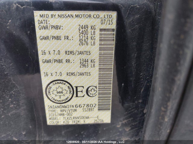 Продаж на аукціоні авто 2015 Nissan Xterra Pro-4x/s, vin: 5N1AN0NW1FN667802, номер лоту: 12608920