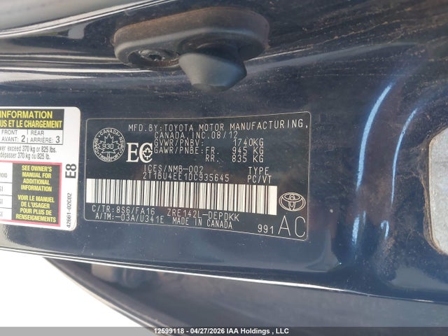 2013 Toyota Corolla Ce მანქანა იყიდება აუქციონზე, vin: 2T1BU4EE1DC935645, აუქციონის ნომერი: 12599118