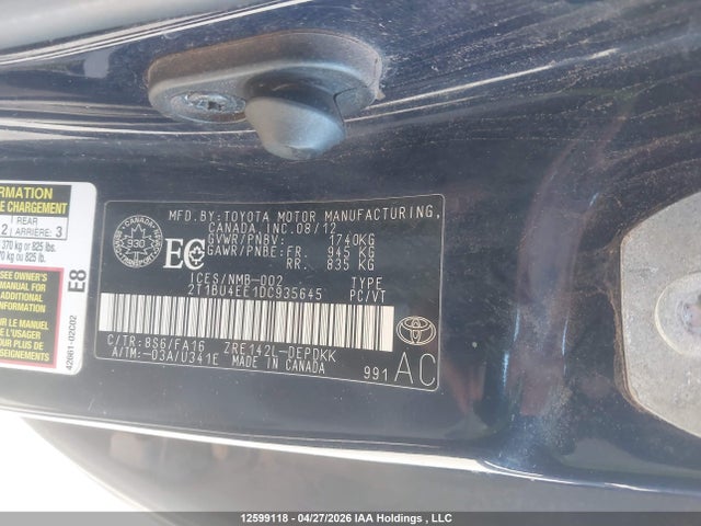 2013 Toyota Corolla Ce მანქანა იყიდება აუქციონზე, vin: 2T1BU4EE1DC935645, აუქციონის ნომერი: 12599118