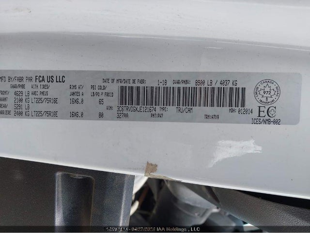 2018 Ram Promaster 2500 High Roof მანქანა იყიდება აუქციონზე, vin: 3C6TRVDGXJE121674, აუქციონის ნომერი: 12597874