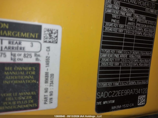 12608940 :رقم المزاد ، SADCZ2EE9RA734120 vin ، 2024 Jaguar F-pace P550 Svr مزاد بيع