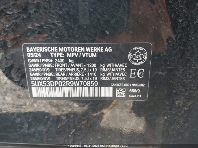 Продаж на аукціоні авто 2024 Bmw X3 Xdrive30i, vin: 5UX53DP02R9W70859, номер лоту: 12608947