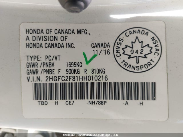 Honda CIVIC EX 2017 2HGFC2F81HH010216 Image 19