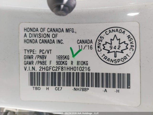 Honda CIVIC EX 2017 2HGFC2F81HH010216 Image 9