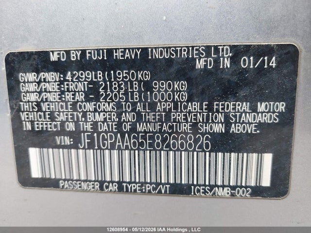 12608954 :رقم المزاد ، JF1GPAA65E8266826 vin ، 2014 Subaru Impreza مزاد بيع