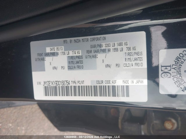 Aukcja sprzedaży 2013 Mazda Mazda2, vin: JM1DE1KY9D0168754, numer aukcji: 12608958