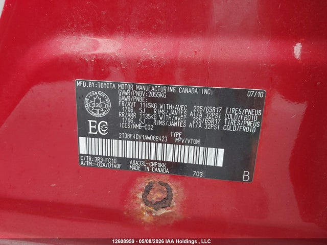 12608959 :رقم المزاد ، 2T3BF4DV1AW068423 vin ، 2010 Toyota Rav4 مزاد بيع