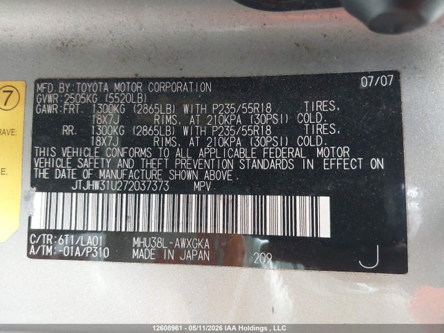 Продаж на аукціоні авто 2007 Lexus Rx 400h, vin: JTJHW31U272037373, номер лоту: 12608961