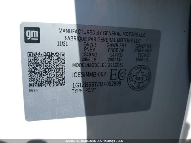Aukcja sprzedaży 2021 Chevrolet Malibu Ls, vin: 1G1ZB5ST3MF082999, numer aukcji: 12608970