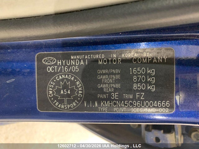 Aukcja sprzedaży 2006 Hyundai Accent Gl/gls, vin: KMHCN45C96U004666, numer aukcji: 12602712