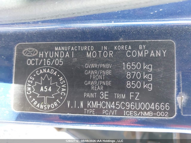 Aukcja sprzedaży 2006 Hyundai Accent Gl/gls, vin: KMHCN45C96U004666, numer aukcji: 12602712