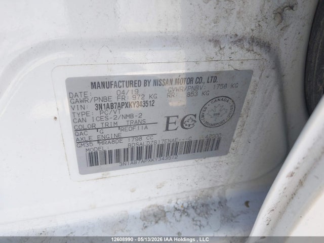 3N1AB7APXKY343512 Nissan Sentra 1.8 S/1.8 Sv