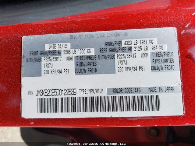 Продаж на аукціоні авто 2013 Mazda Cx-5 Touring, vin: JM3KE2CE5D0122539, номер лоту: 12608991