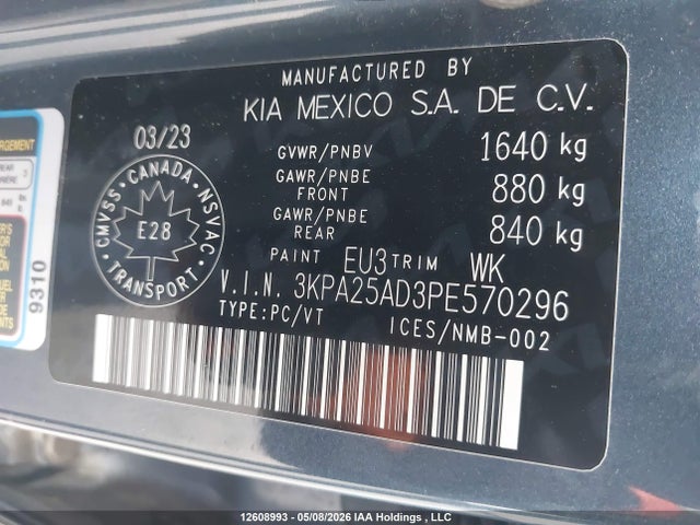 3KPA25AD3PE570296 KIA RIO S