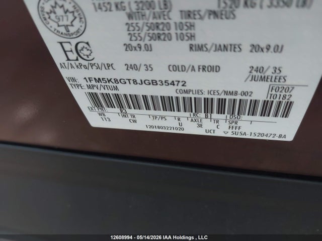 Aukcja sprzedaży 2018 Ford Explorer Sport, vin: 1FM5K8GT8JGB35472, numer aukcji: 12608994