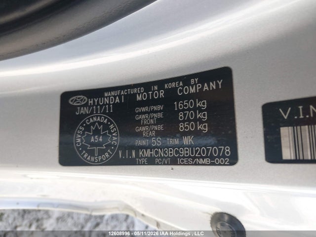 2011 Hyundai Accent Gl მანქანა იყიდება აუქციონზე, vin: KMHCN3BC9BU207078, აუქციონის ნომერი: 12608996