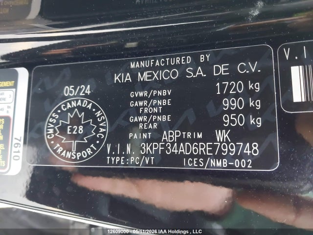 Aukcja sprzedaży 2024 Kia Forte, vin: 3KPF34AD6RE799748, numer aukcji: 12609000