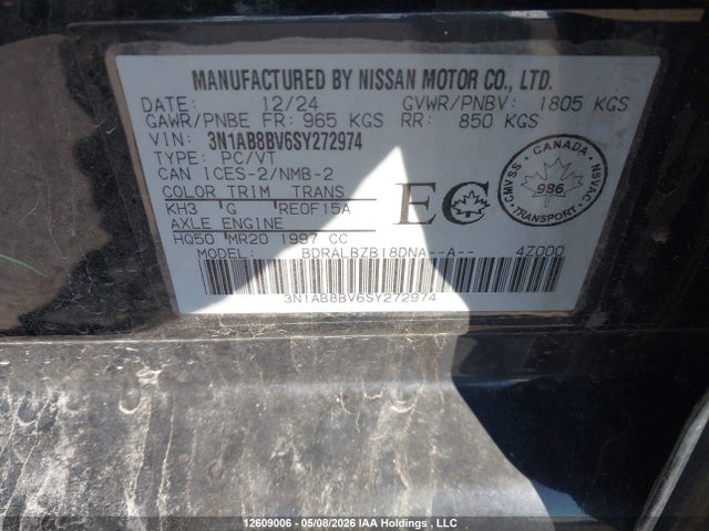 Aukcja sprzedaży 2025 Nissan Sentra S, vin: 3N1AB8BV6SY272974, numer aukcji: 12609006