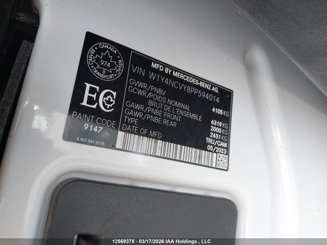 Aukcja sprzedaży 2023 Mercedes-benz Sprinter 2500 High Roof 4-cyl Diesel Ho, vin: W1Y4NCVY8PP594014, numer aukcji: 12569375