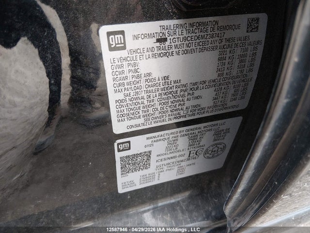 1GTU9CED6MZ387417 GMC Sierra 1500 Elevation