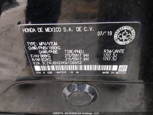 3CZRU6H2XKM108852 Honda HR-V