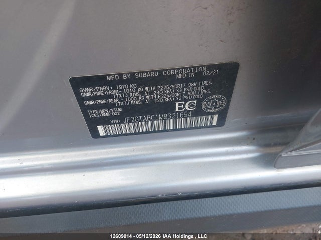 Продаж на аукціоні авто 2021 Subaru Crosstrek Convenience, vin: JF2GTABC1M8321654, номер лоту: 12609014
