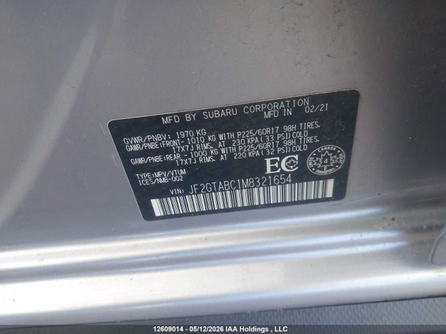 Продаж на аукціоні авто 2021 Subaru Crosstrek Convenience, vin: JF2GTABC1M8321654, номер лоту: 12609014