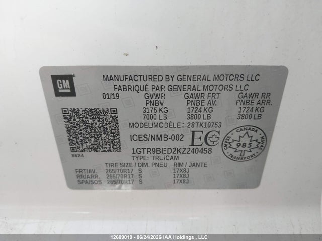 GMC SIERRA 1500 2019 1GTR9BED2KZ240458 Image 7