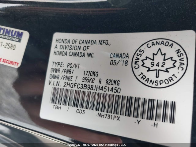 Honda Civic Touring 2018 2HGFC3B98JH451450 Image 19