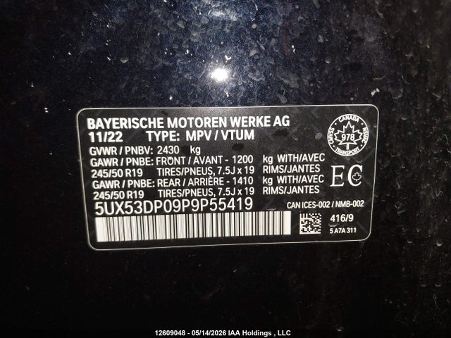 2023 Bmw X3 Xdrive30i მანქანა იყიდება აუქციონზე, vin: 5UX53DP09P9P55419, აუქციონის ნომერი: 12609048