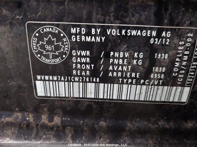 Aukcja sprzedaży 2012 Volkswagen Golf 2.0 Tdi Comfortline/2.0 Tdi Highline, vin: WVWNM7AJ1CW276148, numer aukcji: 12609049