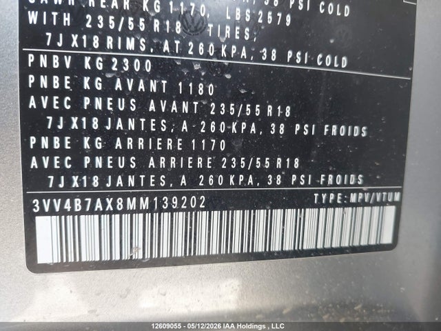 12609055 :رقم المزاد ، 3VV4B7AX8MM139202 vin ، 2021 Volkswagen Tiguan Highline مزاد بيع